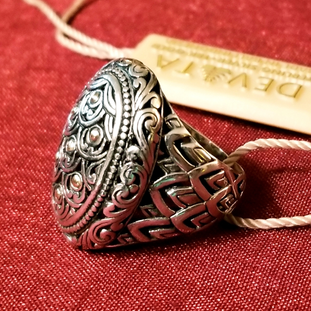 925 STERLING SILVER 18KT GOLD ACCENTS BALI RING - Picture 2 of 4